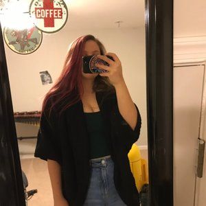 short sleeve scrunched ribbed black cardigan